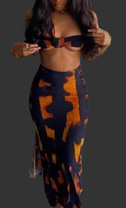 2 piece black and orange cut braw set